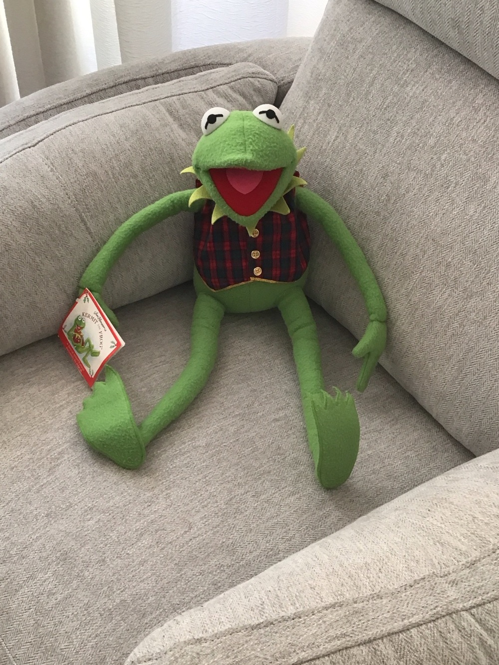 Vintage Large Kermit the Frog Plush with Plaid Vest 24” - Picture 2 of 14